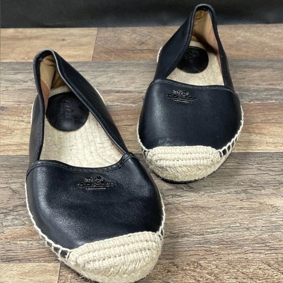 Coach Black Leather Rhodelle Espadrille Flats - Picture 4 of 6